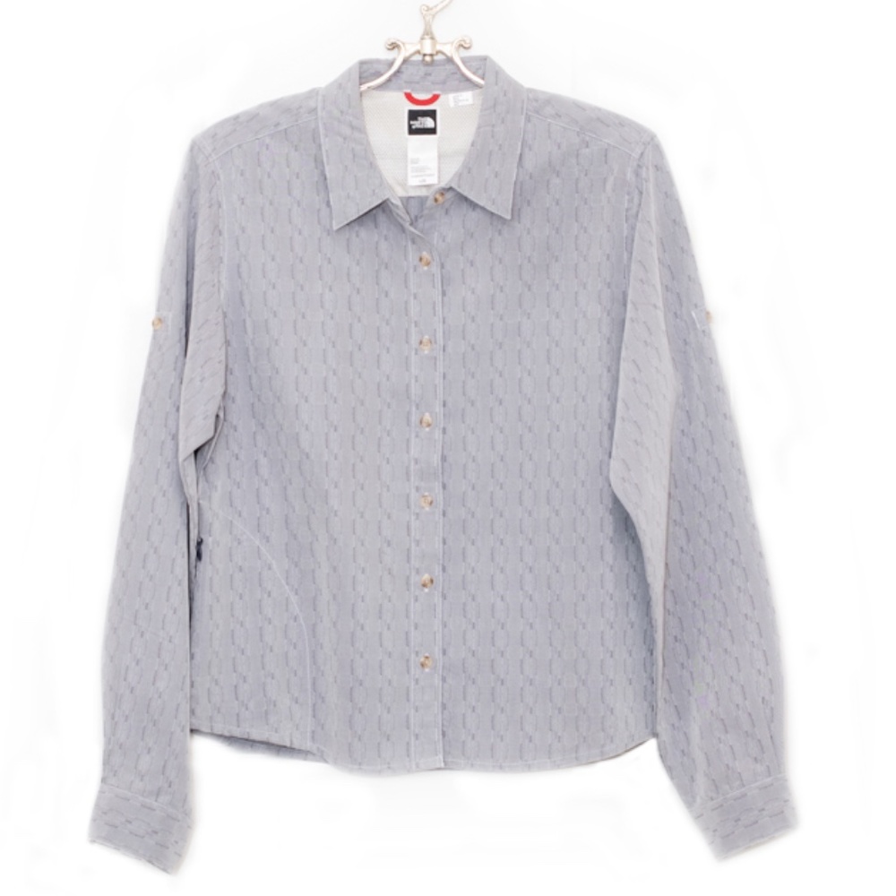 The North Face Women's Hiking Long Sleeve Gray Button Down Shirt Size La…